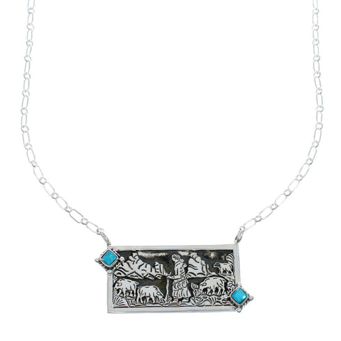 Native American Sterling Silver Story Teller Turquoise Necklace NN20165